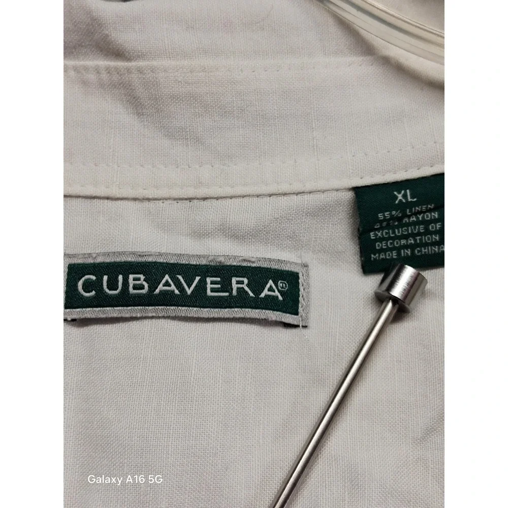 Cubavera Men Button Down White Shirt Linen/Rayon‎ Blend Embroidered Size XL
